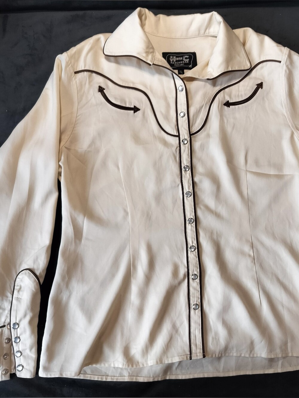 NWT Vintage H Bar C Ranchwear Cream Western Button-Up Brown 100% Tencel XL
